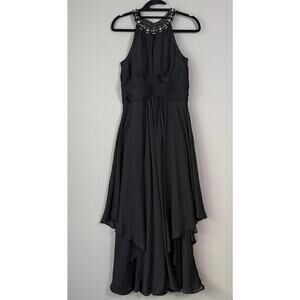 Eliza J. sz‎ 6 black rhinestone studded halter gown dress